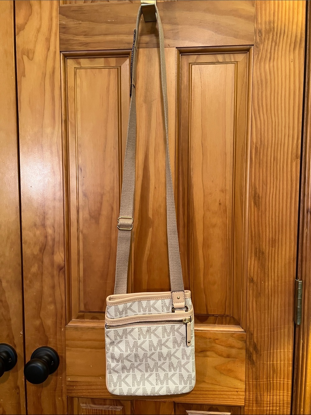 Michael Kors Beige and Tan MK Monogram Crossbody Messenger NWOT